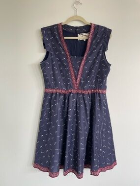 Flirty Pink Martini Navy Blue Safety Pin Dress with Mauve Lace Trim - Lg